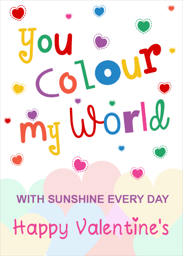 valentines day paperless ecard with colour my world and colourful hearts