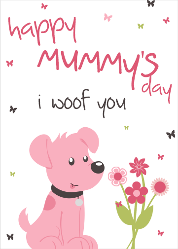 mummy ecards for mothers day with little dog and bunch of flowers