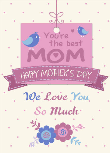 Mother's Day eCard Bluebirds with cute little bluebirds and text you're the best mom