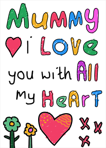 Grandmothers ecard in digital format with colour child's text and big red heart