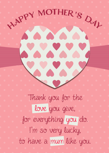 Mother's Day eCard with big heart and poem verse