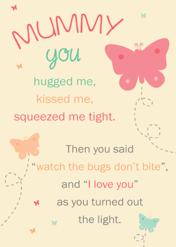 Mothers day e card butterfly card for mothers day. lovely pastel colourful butterflies and mum poem.