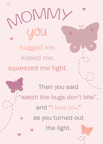 Mommy's day paperless card with cute butterflies and a lovely poem