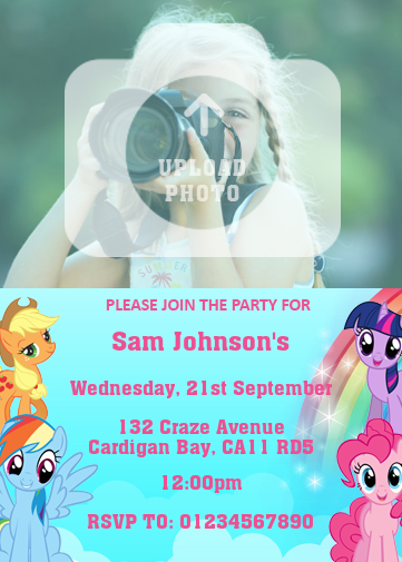 My Little Pony photo invitation with all your favourite colourful characters