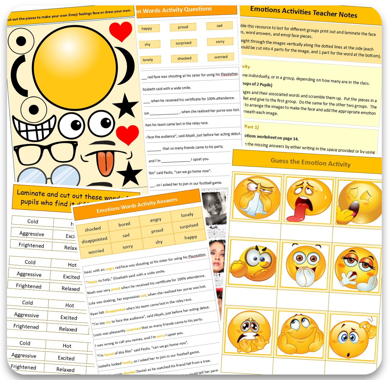 pshe emotions worksheets for kids to learn about emotions and feelings