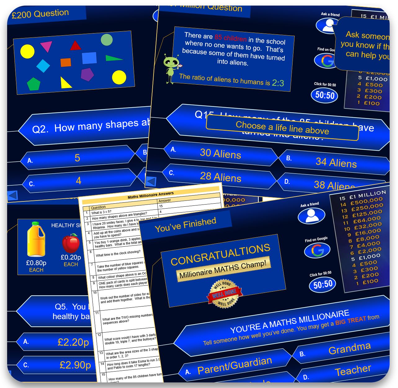 KS2 Maths Resource Interactive Presentation with visual display and sounds