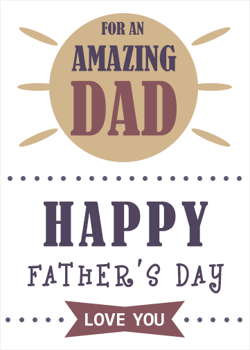 fathers day cards online. Brown and maroon deisgn with a circle saying amazing dad. happy fathers day. Dotted lines for a border.