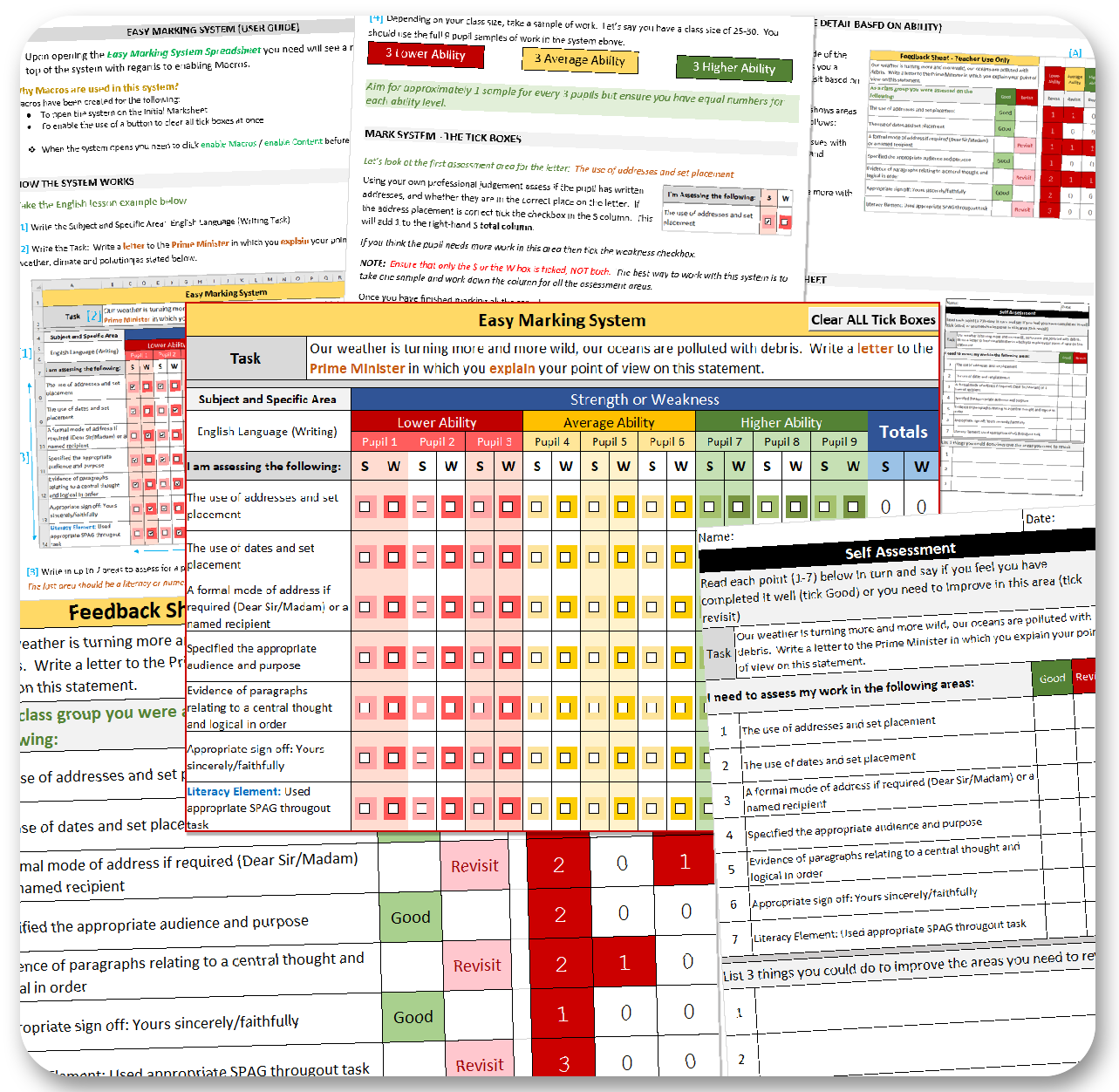 Easiest Marking System for Teachers with a spreadsheet system