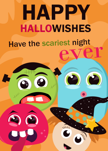 Funny Halloween eCards with happy hallowishes and scary ghosts and ghouls with a wicked witch