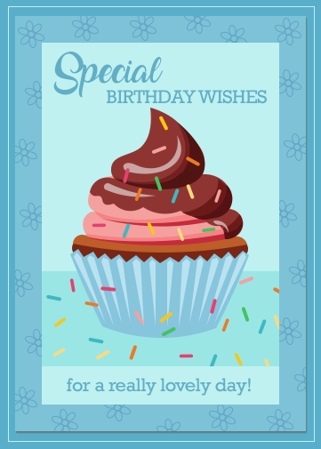 cupcake birthday card with fancy chocolate cupcake design with sprinkles