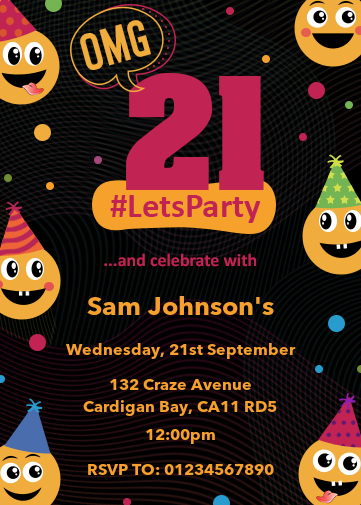 Smiley Face 21st Invitations
