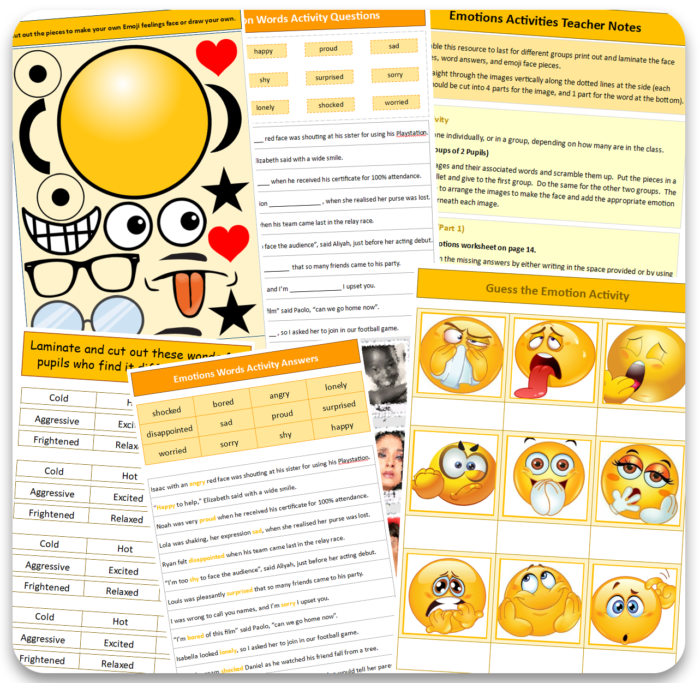 pshe emotions worksheets for kids to learn about emotions and feelings