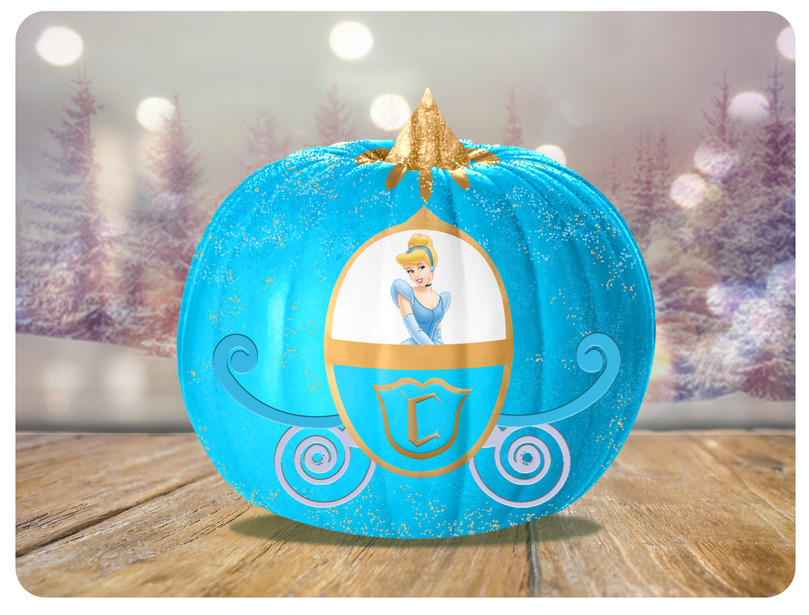 Cinderella pumpkin face with blue Cinderella carriage